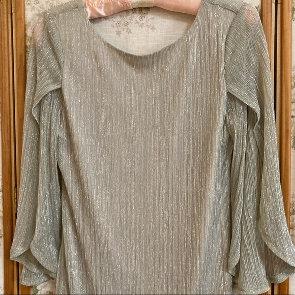 NWT Prelude Silver Bell Sleeve Flowy Sparkle Dress - Picture 6 of 8